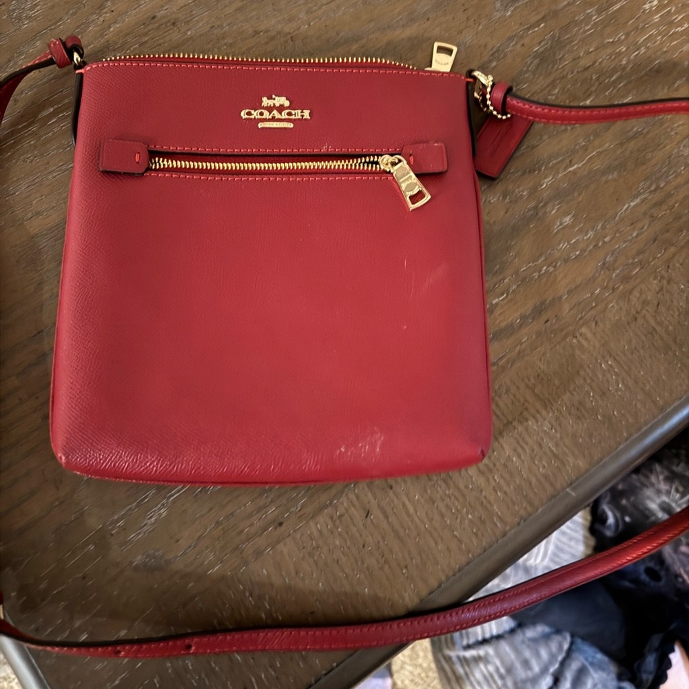 Coach Red Leather Crossbody Bag with Gold Accents